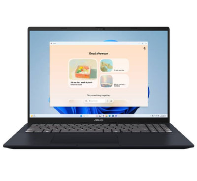Front view of the ASUS Vivobook 16 X1607CA-MB035W in Quiet Blue, featuring the 16-inch 16:10 WUXGA display and backlit keyboard.