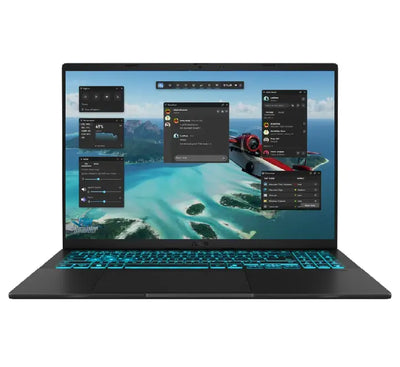 Front open view of the ASUS Vivobook Gaming V16 V3607VM-RP039W laptop in Matte Black, showcasing the wide 16-inch 144Hz WUXGA screen.
