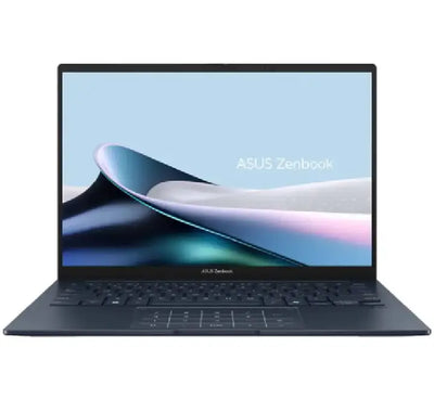 ASUS Zenbook 14 OLED UX3405CA laptop in Ponder Blue, showing the vivid 14-inch Lumina OLED display and sleek metallic finish.