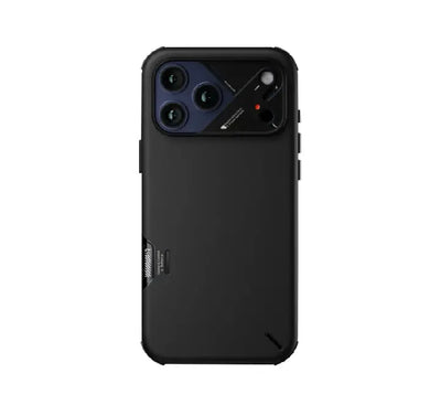 AULUMU A17 slim shockproof case for iPhone 17 Pro in Black showcasing the sleek backplate, thermal sensor, and screen bezel.