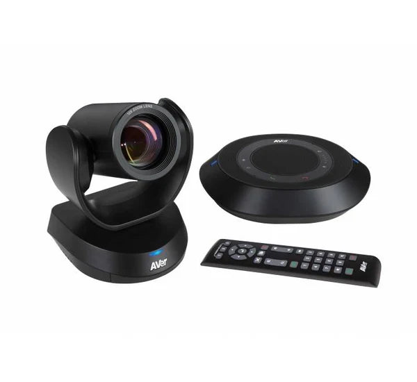 AVer VC520 Pro3 full video conferencing kit including PTZ camera, speakerphone, and cables.