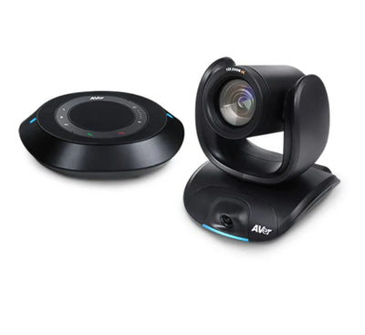 AVer VC550 video conferencing system bundle including 4K dual lens camera and speakerphone.