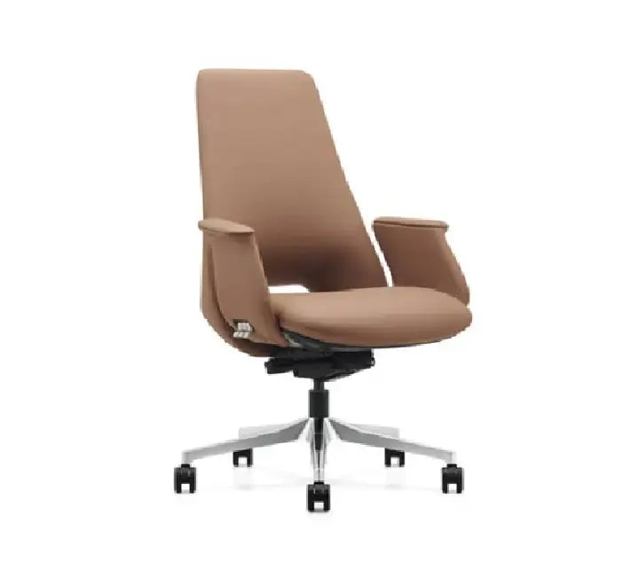 The compact Bai Sheng low-back office chair neatly tucked beneath a modern workstation desk to save floor space.