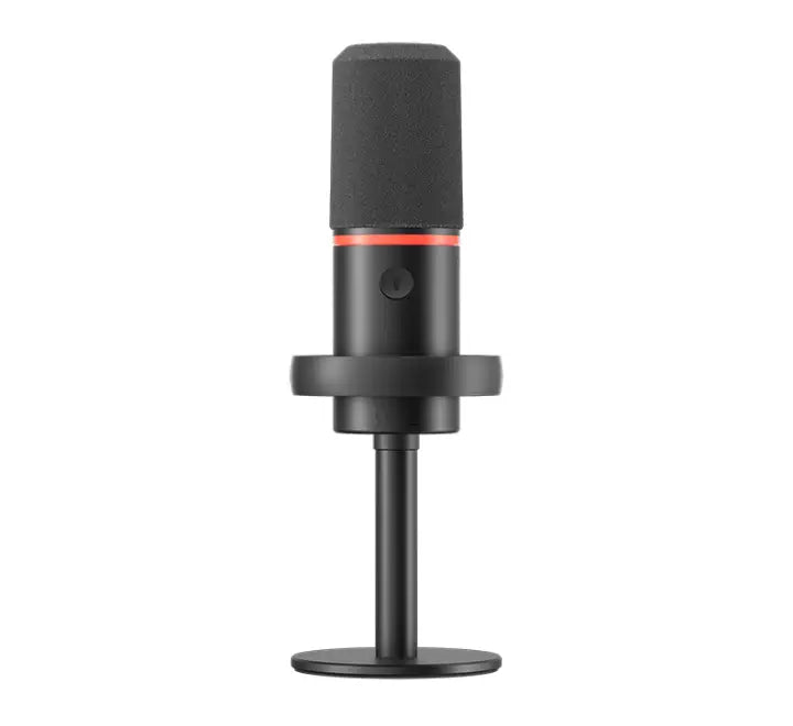 Close-up of the BOYA CastMic S60D showing the sound-reactive RGB lighting ring, mute button, and 4-in-1 smart control knob.
