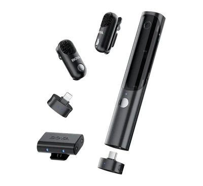 BOYA Magic-02 All-in-One Combo Wireless Microphone in Black with charging case and receivers