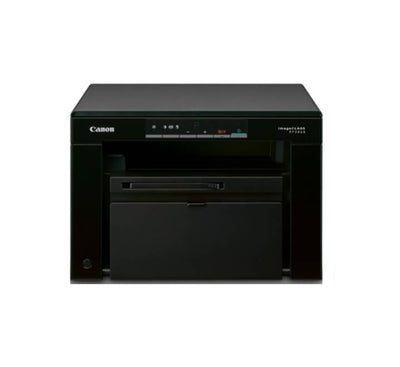 Front view of Canon imageCLASS MF3010 all-in-one monochrome laser printer in black.