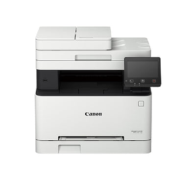 Canon imageCLASS MF643Cdw 3-in-1 color laser printer front view with touch display panel