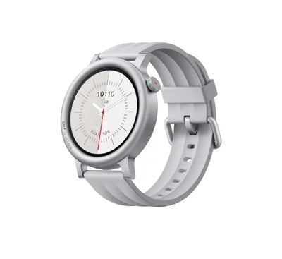CMF by Nothing Watch 3 Pro in Light Grey, showcasing a modern, minimalist watch face on the high-resolution AMOLED touch screen with a clean white-grey strap.