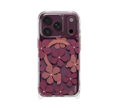 Coehl Mila MagSafe Case in Crimson Bloom with floral sparkle back design for iPhone 18 Pro
