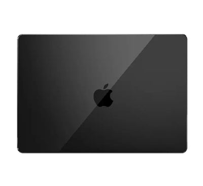 Coteci Ultra Thin Crystal Hardshell Case in transparent clear on a MacBook Air, showing the sleek profile and visible Apple logo.