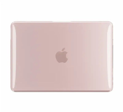 Coteci Ultra Thin Crystal Hardshell Case in transparent clear on a MacBook Air, showing the sleek profile and visible Apple logo.