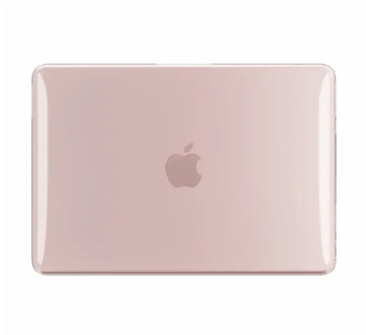 Coteci Ultra Thin Crystal Hardshell Case in transparent clear on a MacBook Air, showing the sleek profile and visible Apple logo.