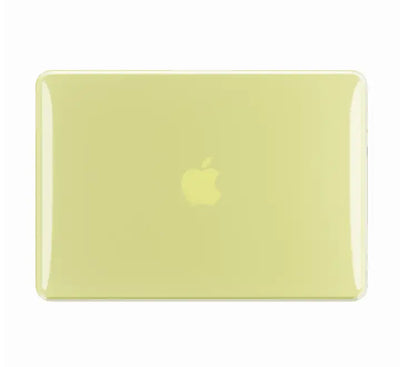 Coteci Ultra Thin Crystal Hardshell Case in transparent clear on a MacBook Air, showing the sleek profile and visible Apple logo.