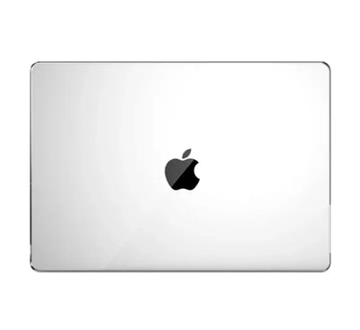 Coteci Ultra Thin Crystal Hardshell Case in transparent clear on a MacBook Air, showing the sleek profile and visible Apple logo.