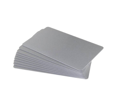 Blank PVC silver cards ready for professional thermal transfer and dye-sublimation ID card printing