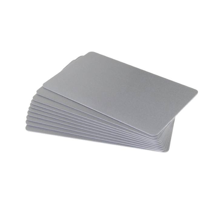 Blank PVC silver cards ready for professional thermal transfer and dye-sublimation ID card printing