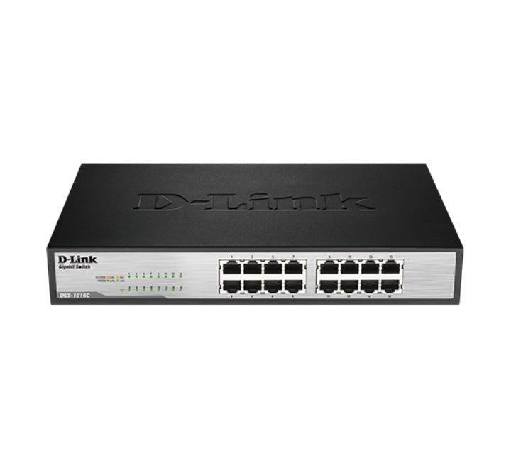 D-Link DGS-1016C 16-Port Gigabit Unmanaged Switch front panel with LED indicators.