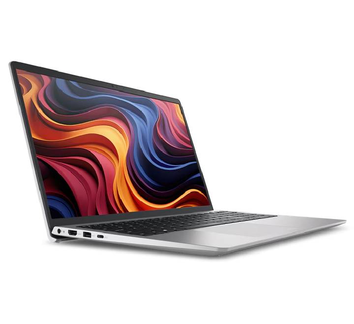 Side profile view of the Dell 15 DC15255 laptop illustrating the I/O interface including USB ports, HDMI, and thin lift-hinge design.