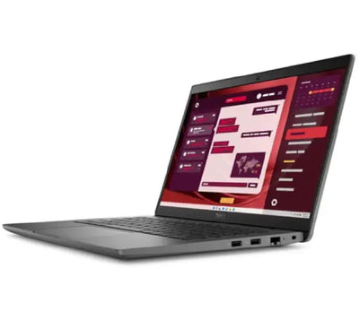 Side profile of the slim Dell Latitude 3450 laptop showcasing its built-in I/O connectivity ports including USB-C, USB-A, HDMI, and RJ-45 Ethernet.