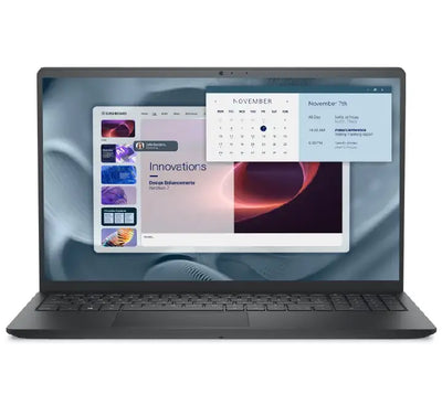 Front view of the open Dell Pro 15 Essential PV15250 laptop in Carbon Black, highlighting its 15.6-inch anti-glare display.