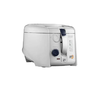 Interior angle of the De'Longhi F28311.EX:1 deep fryer displaying the unique patented RotoFry tilted rotating basket that minimizes oil consumption.