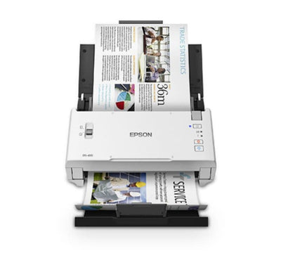 Close-up of the 50-sheet Automatic Document Feeder (ADF) on the Epson WorkForce DS-410 scanner.
