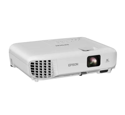 Epson EB-E12 projector angled view highlighting compact design for office use