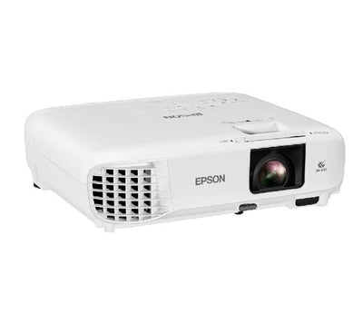Epson EB-E24 3LCD projector displaying a bright 3600 lumens presentation in a modern office meeting room
