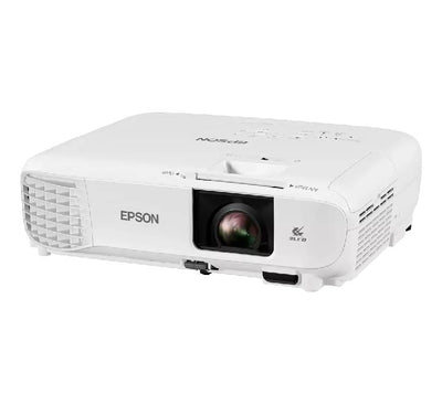 Rear connectivity panel of Epson EB-E24 projector showing HDMI, dual VGA, RCA, and audio ports