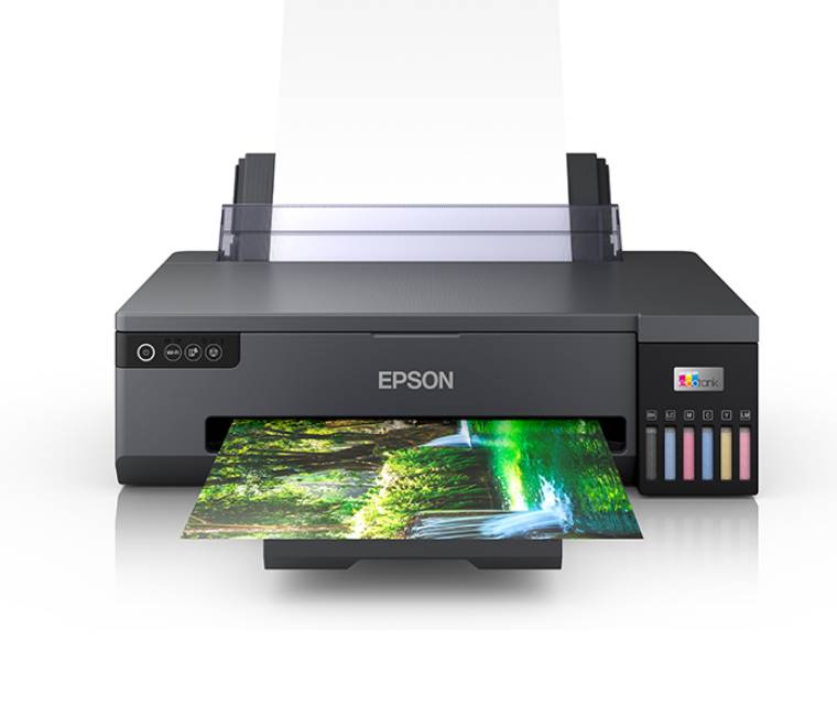 Epson EcoTank L18050 A3+ wireless photo ink tank printer showing integrated front-facing ink tanks.
