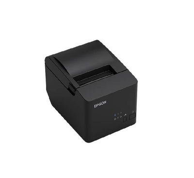 Epson TM-T81III receipt printer installed at a retail checkout counter printing customer bills.