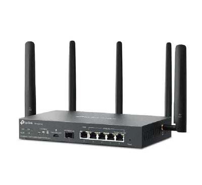 Rear panel of Omada ER706W-4G showing Gigabit SFP and RJ45 WAN/LAN ports for high-speed networking.