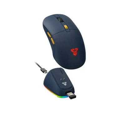 Fantech Kanata Wireless WG9RD gaming mouse docke.d on the RGB charging station.