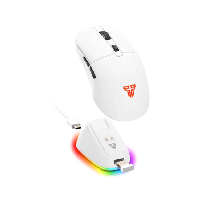 Fantech Kanata Wireless WG9RD gaming mouse docked on the RGB charging station.
