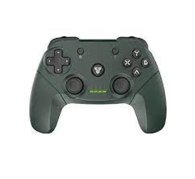 Fantech WGP12 Revolver wireless gaming controller in vibrant green with a PlayStation-style asymmetric layout.