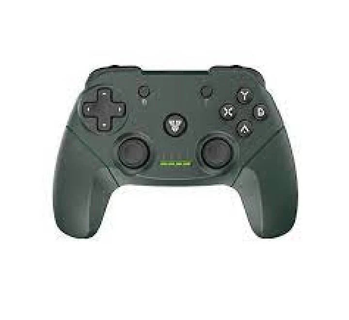 Fantech WGP12 Revolver wireless gaming controller in vibrant green with a PlayStation-style asymmetric layout.