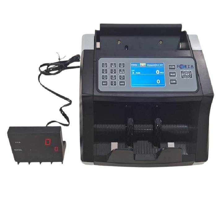 Forza FBC-290 UV Counterfeit Detection Counting Machine front view showing the LED display and hopper.