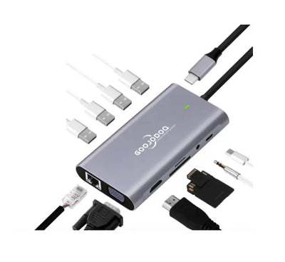 GOOJODOQ 11 In 1 Multiple USB C HUB Laptop Docking Station Type C Dock HDMI PD 3.0 USB RJ45 VGA PD AUX TF/SD