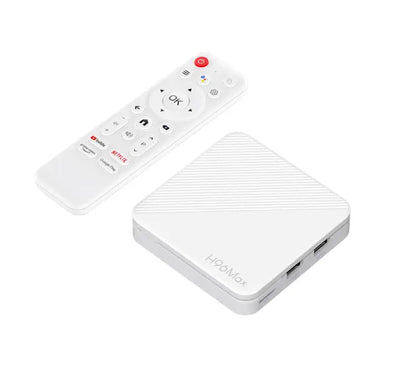 H96 Max H313 4K Android TV box in white with voice control remote control