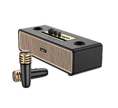 HOCO BS63 Graceful wireless Bluetooth speaker featuring wooden cabinet and PU leather finish front view