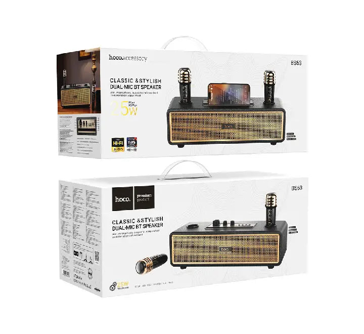 HOCO BS63 Graceful wireless Bluetooth speaker featuring wooden cabinet and PU leather finish front view