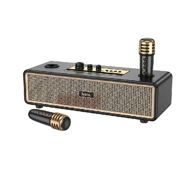 HOCO BS63 Graceful wireless Bluetooth speaker featuring wooden cabinet and PU leather finish front view