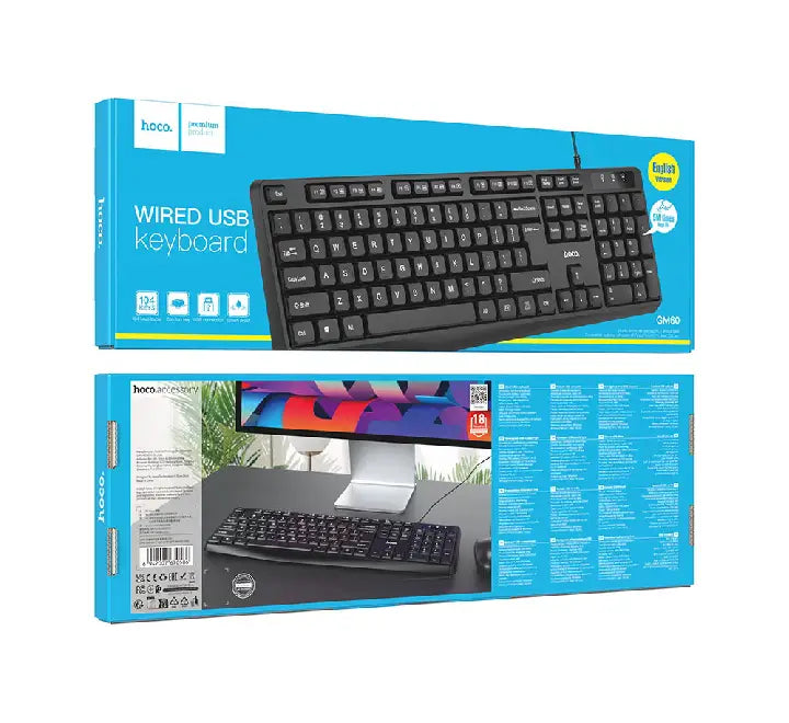 HOCO GM60 UltraCool full-size wired USB keyboard in black top view