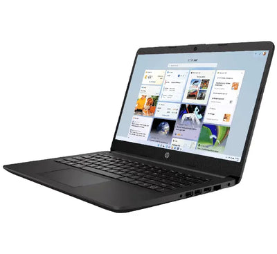 Side profile of the slim HP 240R G9 notebook PC highlighting its lightweight chassis and connectivity ports.