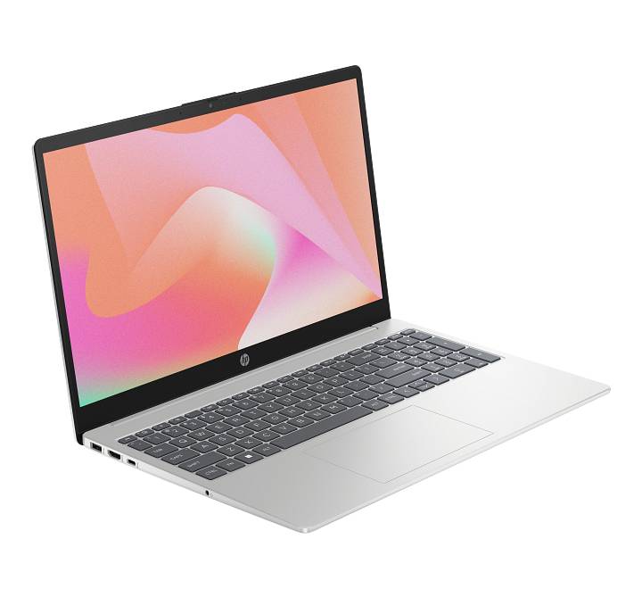 Side view of HP Laptop 15 showing USB Type-C, USB Type-A, HDMI, and headphone combo jack.