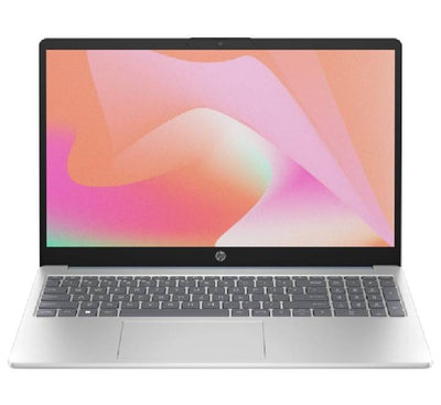 HP Laptop AI 15-fd2101tu in Natural Silver front open view showing keyboard layout and display screen.