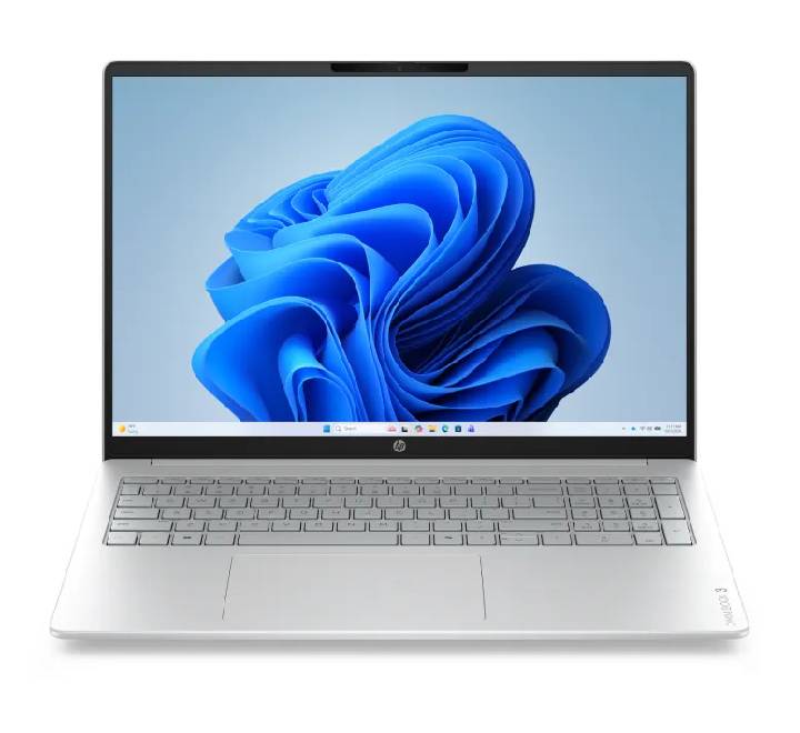 HP OmniBook 3 Laptop 16-bu0233TU front closed view in glacier silver aluminum.