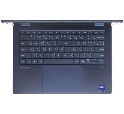 HP OmniBook X Flip laptop folded down 360-degrees into a tablet showing interaction with the bundled HP Rechargeable MPP2.0 Tilt Pen.