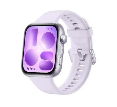 HUAWEI WATCH FIT 5 in Purple with soft fluoroelastomer strap showing health tracking screen
