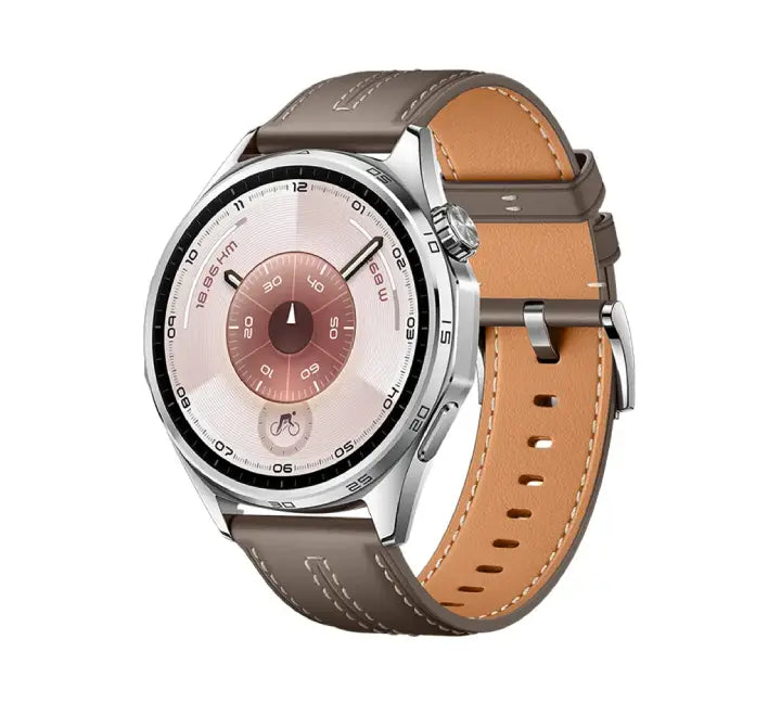 HUAWEI WATCH GT 6 46mm Grey edition with stainless steel case showing outdoor GPS tracking screen